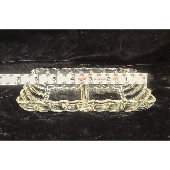 Vintage Clear Pressed Glass Divided Dish with Scalloped Edge - Picture 3 of 13